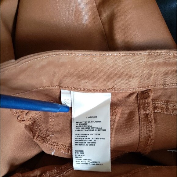 L'Agence Margot Skinny High-Rise Stretchy Cropped Jeans in Coated Java Size 32 - Picture 9 of 10